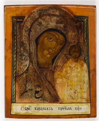 Russische Ikone, Gottesmutter von Kasan, 19. Jahrhundert - Kunst & Antiquitäten