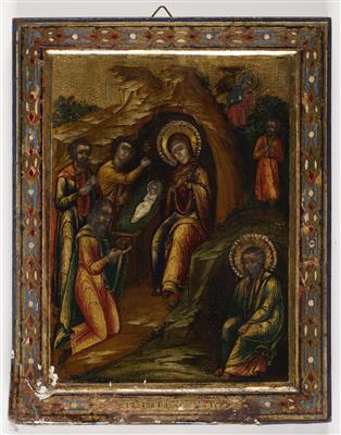 Russische Ikone "Geburt Christi in der Krippe", Ende 19. Jahrhundert - Arte e antiquariato
