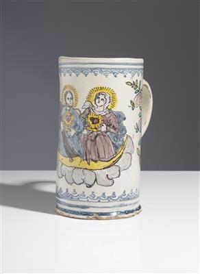 Barocker Walzenkrug "Herz Jesu und Mariä", Gmunden, Mitte 18. Jahrhundert - Kunst & Antiquitäten