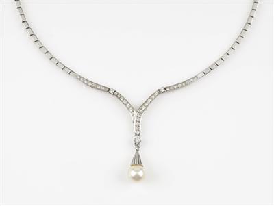 Brillant Diamant Kulturperlen Collier, zus. ca. 1,00 ct - Jewellery and watches