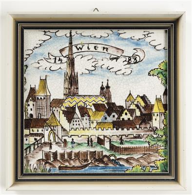 Bildplatte "Wien 1483", Entwurf Franz von Zülow (Wien 1883-1963) für Schleiss Gmunden - Antiquitäten, Möbel & Teppiche