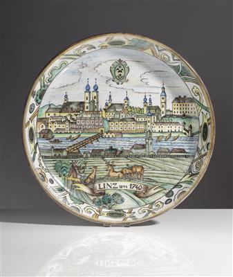 Wandteller - Schale "Linz um 1740", Schleiss Gmunden, Mitte 20. Jahrhundert - Antiquitäten, Möbel & Teppiche