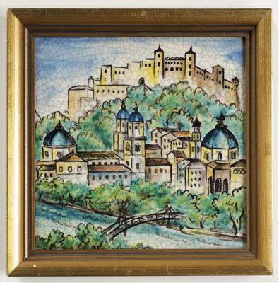 Bildplatte "Blick auf Salzburg", Entwurf Franz von Zülow (1883-1963) zugeschrieben, Schleiss Gmunden - Kunst & Antiquitäten