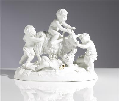 Große Figurengruppe "Bacchusknabe und Geißbock", um 1900 - Umění a starožitnosti