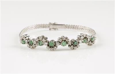 Brillant Smaragd Armband, Brillanten zus. ca. 1,0 ct - Schmuck & Uhren