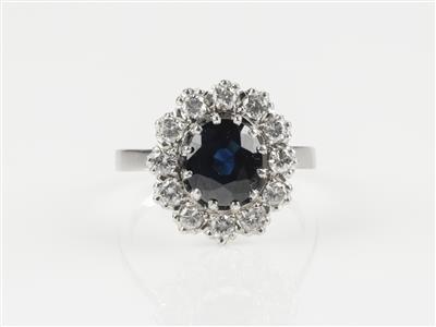 Brillant Saphirring Brillanten zus. ca. 0,50 ct - Schmuck & Uhren