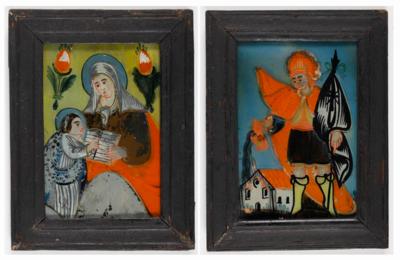 Paar Hinterglasbilder "Hl. Florian", - Antiques and art