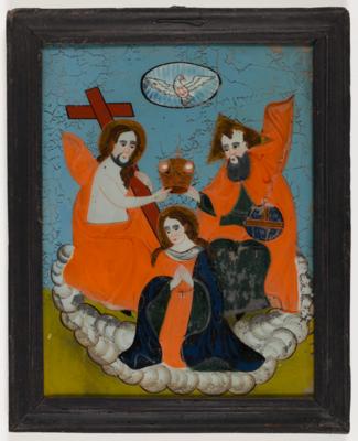 Hinterglasbild "Die Krönung Mariens mit der Heiligen Dreifaltigkeit", Sandl, Oberösterreich, 19. Jahrhundert - Antiques and art
