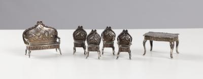 Silber Miniatur Puppen Sitzgarnitur mit Vogelmotiven, um 1900 - Stříbro