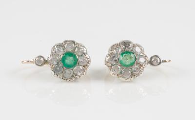 Brillant Smaragd Ohrringe, Brillanten zus. ca. 1,15 ct - Schmuck & Uhren