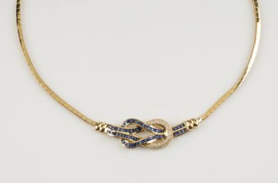 Brillant Saphir Collier, Brillanten zus. ca. 0,60 ct - Jewellery and watches