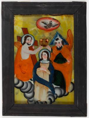 Hinterglasbild "Krönung Mariens mit der Heiligen Dreifaltigkeit", - Umění, starožitnosti, šperky