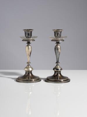 Paar Kerzenleuchter mit Glas Tropftassen, 20. Jahrhundert - Arte, antiquariato e gioielli