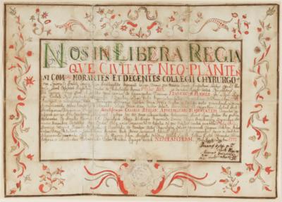 Spätbarocke Urkunde für einen Chirurgen, Österreich, um 1772 - Antiquitäten, Möbel & Teppiche