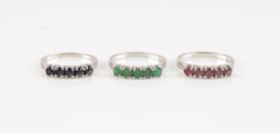 3-teiliger Saphir, Rubin, Smaragdring - Jewellery and watches