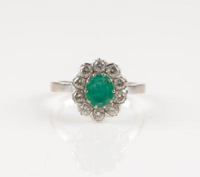 Brillant Smaragdring, Brillanten zus. 0,60 ct - Jewellery and watches