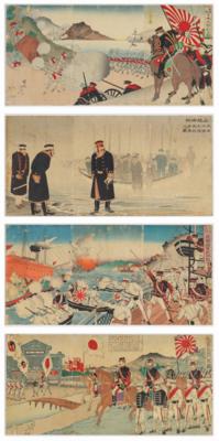 Vier Japanische Holzschnitte mit Kriegsszenen, Meiji Periode, Anfang 20. Jahrhundert - Bilder & Zeitgenössische Kunst