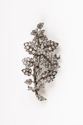 Altschliffbrillant Diamant Blätterbrosche, um 1900 zus. ca. 4,20 ct - Jewellery and watches