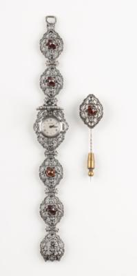 Granat Armband - Uhr und Anstecknadel - Jewellery and watches