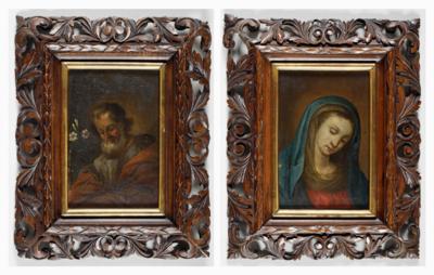 Zwei Andachtsbilder "Hll. Maria und Joseph", um 1800 - Umění, starožitnosti, šperky