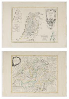 Zwei Landkarten: "La Palestine, les Tribus et Jerusalem"  &  "La Suisse", Venedig, 18. Jahrhundert - Umění, starožitnosti, šperky
