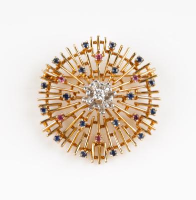 Brillant Rubin Saphir, Strahlenbrosche - Jewellery and watches