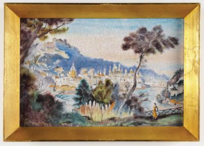 Bildplatte "Blick über Salzburg", Ernst August Mandelsloh (1886-1962), Schleiss Gmunden, um 1940 - Umění a starožitnosti