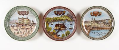 Drei große Wandteller - Schalen, Pesendorfer Keramik, Gmunden, Ende 20. Jahrhundert - Arte e antiquariato