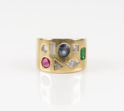 Brillant Diamant Rubin Smaragd Saphir Ring, Brillanten zus. ca. 0,60 ct - Jewellery & watches