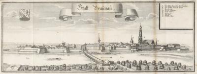Ansicht von Braunau am Inn, Michael Wening (Nürnberg 1645-1718 München), 1. Viertel 18. Jahrhundert - Umění a starožitnosti