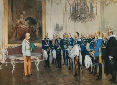 Kaiser Franz Joseph I. von Österreich mit dem deutschen Bundesfürsten in Schönbrunn, 1908 - Kunst & Antiquitäten
