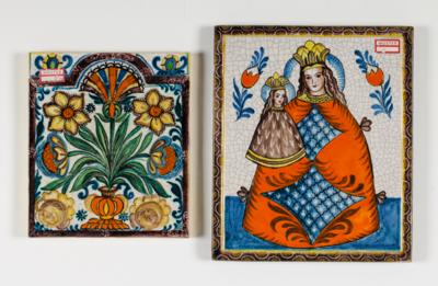 Zwei Bildplatten "Madonna"  &  "Blumenvase", Schleiss Gmunden, 3. Viertel 20. Jahrhundert - Art & Antiques