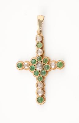 Diamant Smaragd Kreuz Anhänger - Schmuck & Uhren