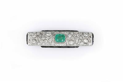 Brillant-Diamant-SmaragdArt Deco-Brosche um 1920/30 - Jarní aukce