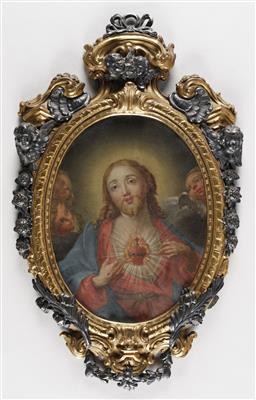 Christus mit flammendem Herz, in prächtigem Rahmen, wohl Süddeutschland, erstes Viertel 19. Jahrhundert - Frühlingsauktion