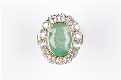 Altschliffbrillant Smaragdring, Altschliffbrillanten zus. ca. 2,60 ct - Spring auction