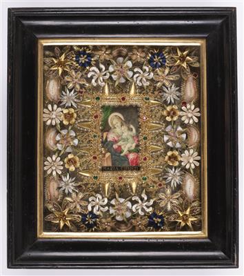Klosterarbeit "Madonna mit Kind", Alpenländisch 18./19. Jahrhundert - Aukce podzim II
