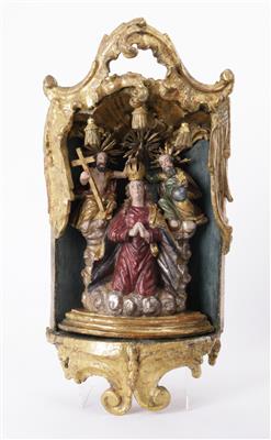 Rokoko Hausaltar mit Krönung Mariens, wohl süddeutsch, Mitte 18. Jahrhundert - Aukce podzim II