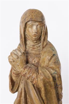 Spätgotische trauernde Hl. Maria einer Kreuzigungsgruppe, Deutsch, 1. Hälfte 16. Jahrhundert - Aukce podzim II
