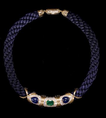 Brillant Smaragd Saphir Designercollier, Brillanten zus. ca. 5,50 ct - Spring Auction