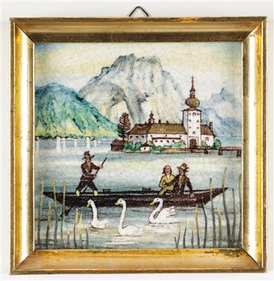 Bildplatte "Schloss Orth im Traunsee", Entwurf wohl Ernst Huber (Wien 1895-1960) für Schleiss Gmunden - 