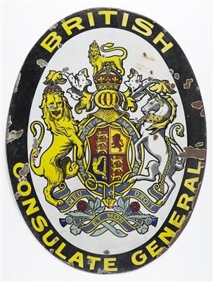Emailschild "British Consulate General", Mitte 20. Jahrhundert - Spring Auction