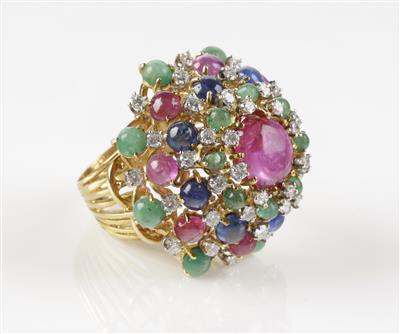 Brillant Rubin Smaragd Saphir Ring, Brillanten zus. ca. 1,20 ct - Asta di autunno