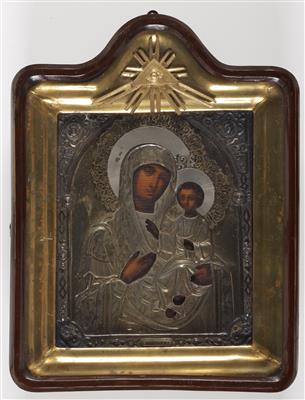 Russische Ikone, Gottesmutter mit Christuskind, "Hodegetria von Smolensk", Moskau, 19. Jahrhundert - Aukce podzim