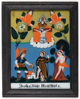 Hinterglasbild “Der christliche Hausschutz”, Sandl in Oberösterreich, 19. Jahrhundert - Herbstauktion