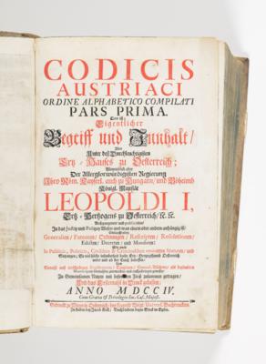 Codicis Austriaci, Ordine Alphabetico Compilati, Pars Prima, Leopold Voigt, Wien, 1704 - Spring auction