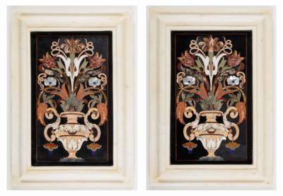Paar große italienische Pietra Dura Bildplatten - Frühlingsauktion