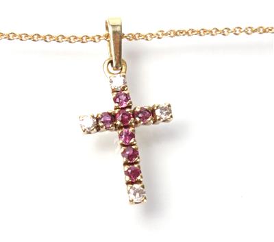 Brillantanhänger "Kreuz" an Fassonhalskette - Um?ní, starožitnosti, šperky