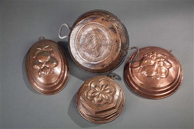 3 Kupfermodel, 1 Pfanne - Arte, antiquariato e gioielli