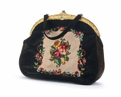 Große teils floral handgestickte Handtasche - Kunst, Antiquitäten und Schmuck